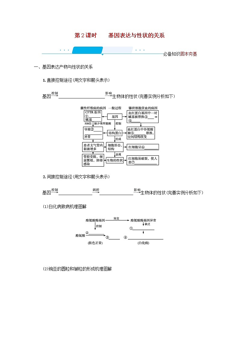 2022届高考生物一轮复习第5单元遗传的分子基础第15讲第2课时基因表达与性状的关系学案新人教版第1页