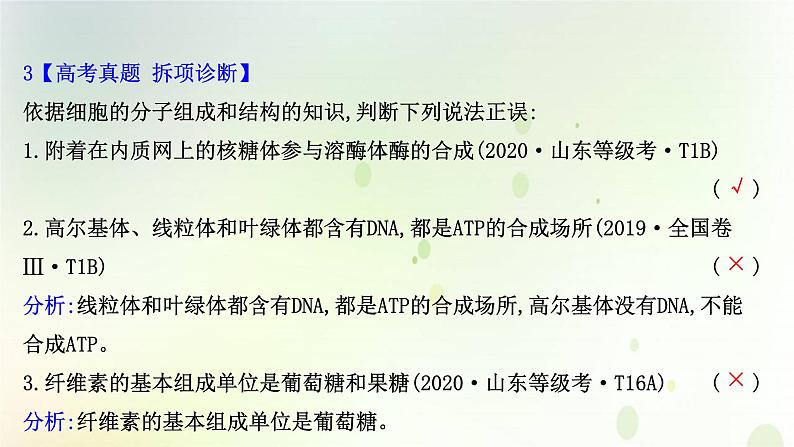 江苏专版2021届高考生物二轮复习专题1细胞的分子组成和结构课件第6页