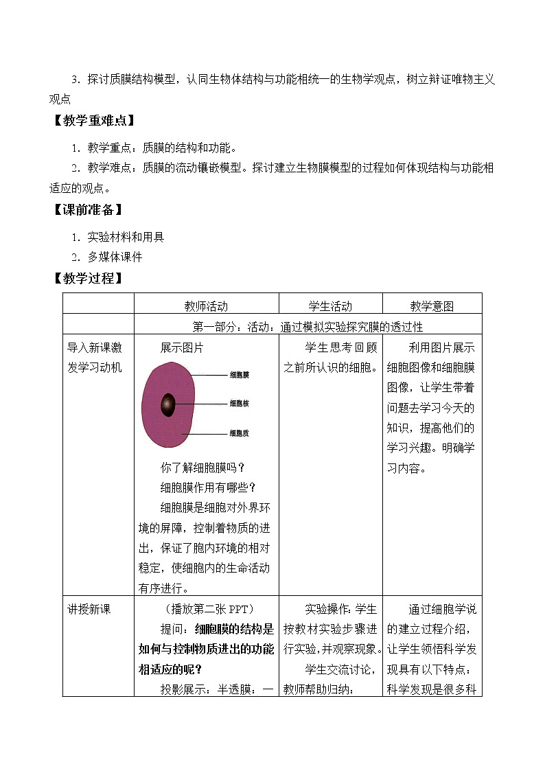 2021-2022学年高中生物浙科版（2019）必修一2.2细胞膜控制细胞与周围环境的联系 教案02