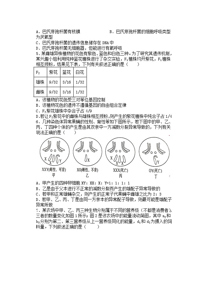 河北省正定中学2021届高三上学期第三次月考生物试题+Word版含答案02