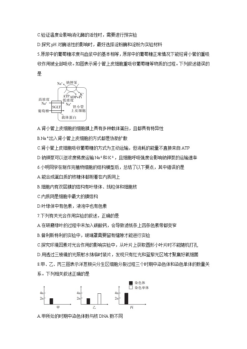 安徽省合肥市重点高中2022届高三上学期8月联合考试+生物+Word版含答案练习题02