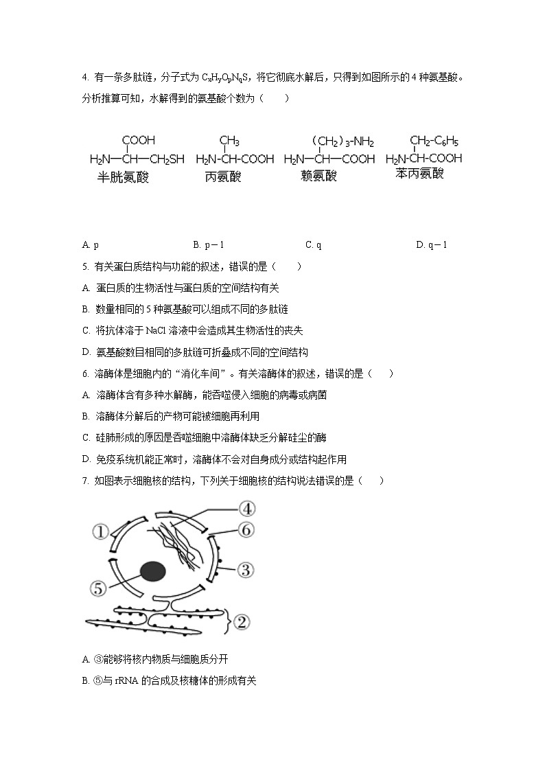 黑龙江省实验中学2022届高三上学期第三次月考（开学考）生物试题+Word版含答案02
