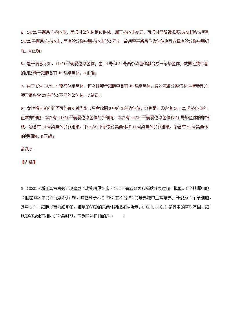 近三年高考生物真题及模拟题分类汇编05遗传的细胞基础含解析第3页