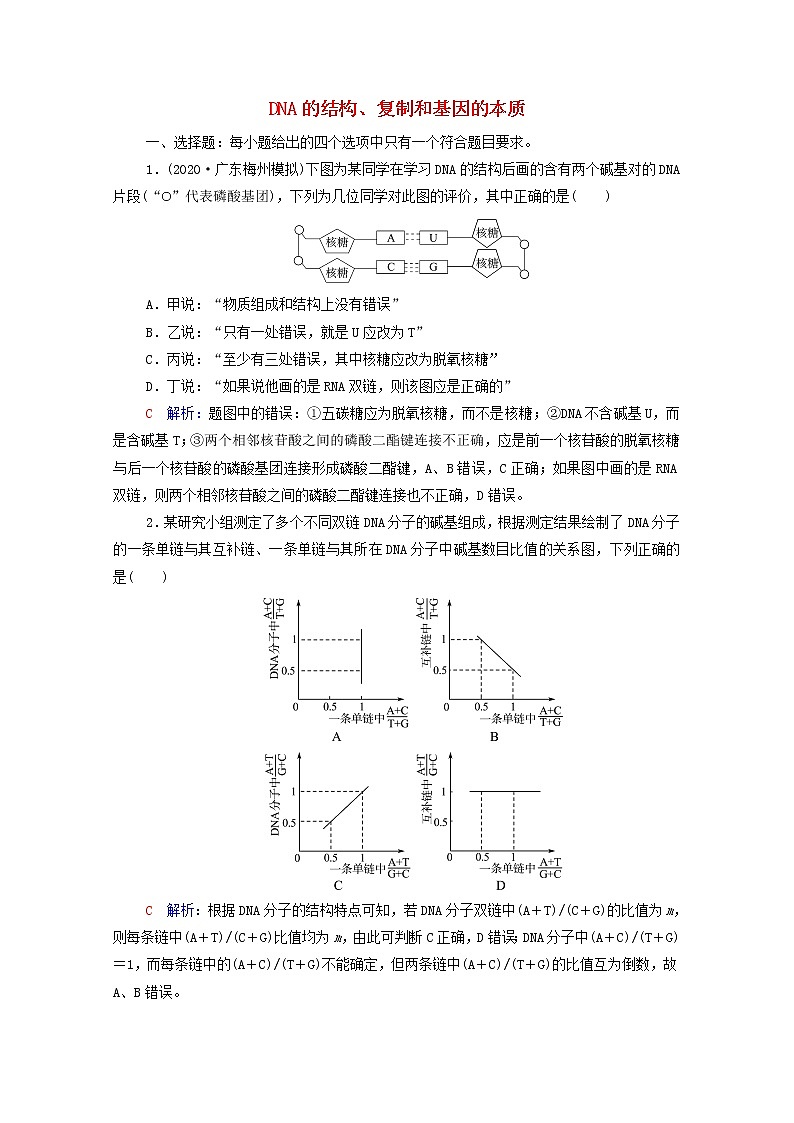 2022版高考生物一轮复习课时评价17DNA的结构复制和基因的本质含解析新人教版 试卷01