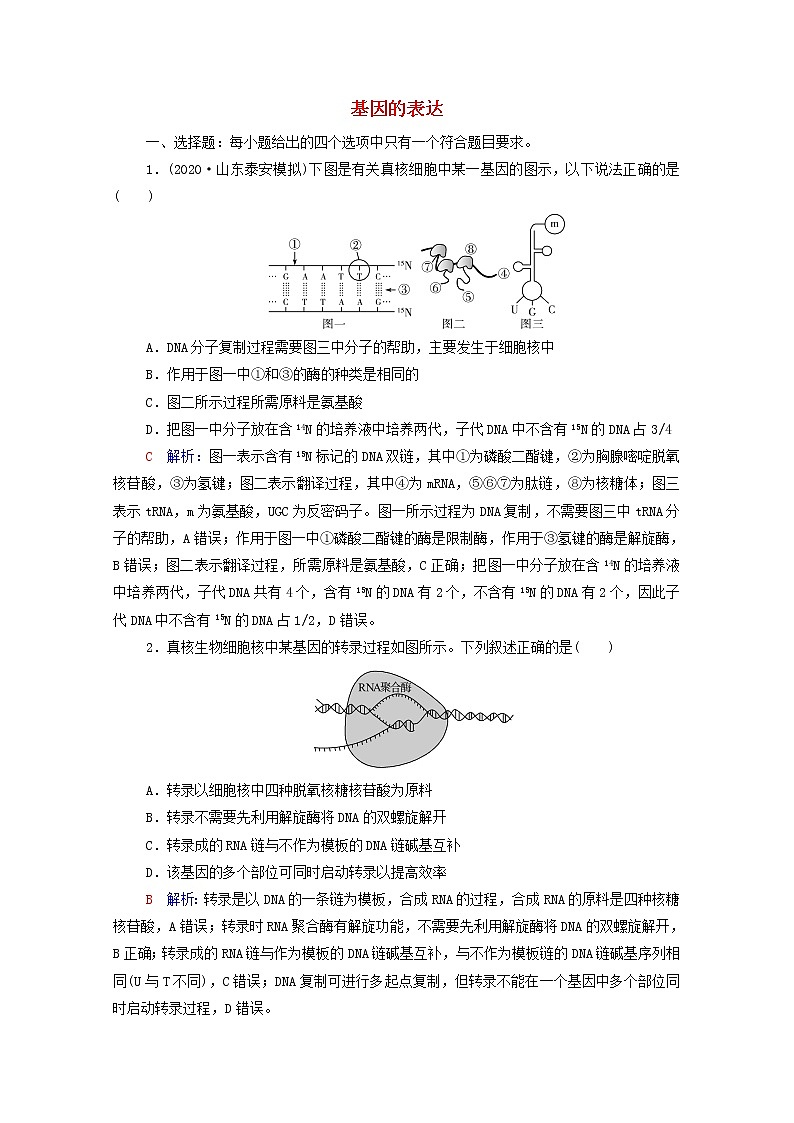2022版高考生物一轮复习课时评价18基因的表达含解析新人教版第1页