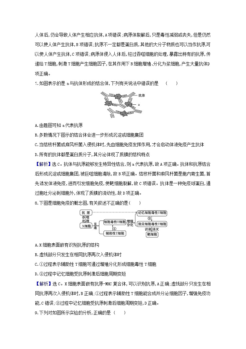 高中生物第4章免疫调节第2节特异性免疫课时检测含解析新人教版选择性必修第一册第3页