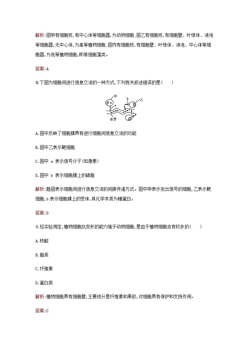 高中生物第3章细胞的基本结构测评B含解析新人教版必修102