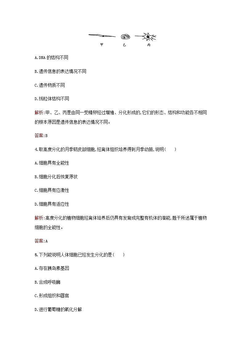 高中生物第6章细胞的生命历程第2节细胞的分化习题含解析新人教版必修102