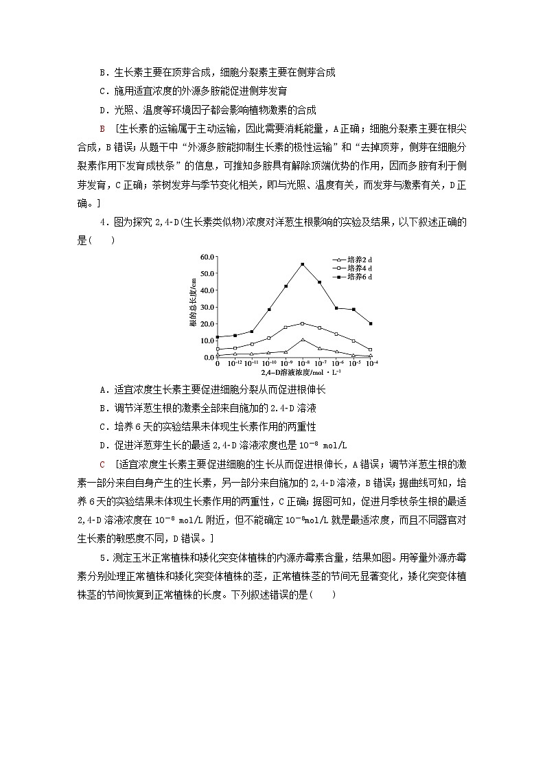 2022届高考生物一轮复习课后限时集训29植物的激素调节含解析新人教版第2页