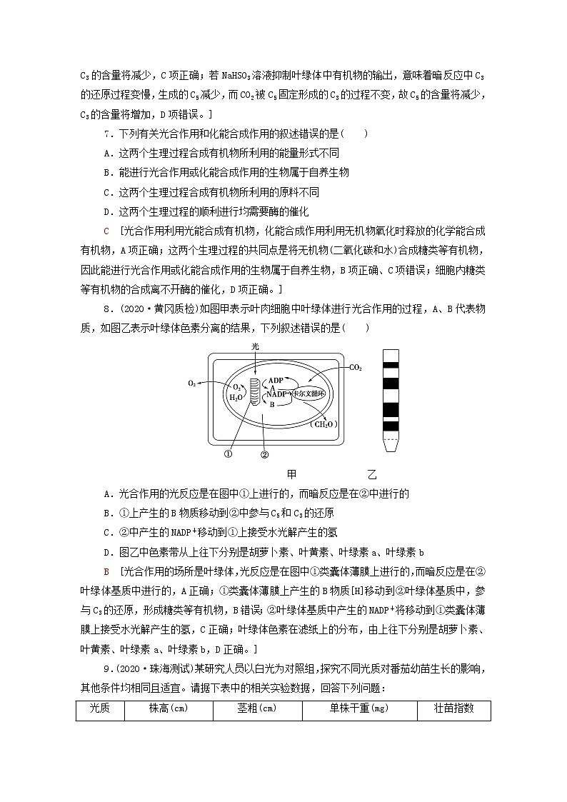 2022届高考生物一轮复习课后限时集训10光合作用Ⅰ含解析新人教版 试卷03