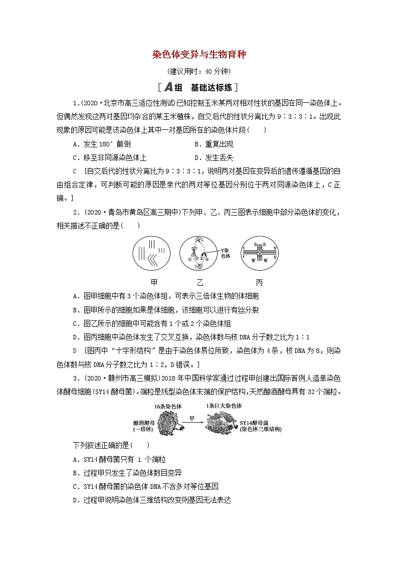 2022届高考生物一轮复习课后限时集训22染色体变异与生物育种含解析新人教版第1页