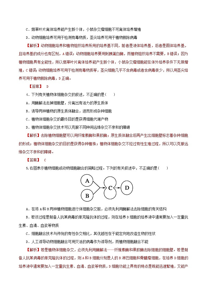 2021高二生物寒假作业同步练习题细胞工程含解析第3页