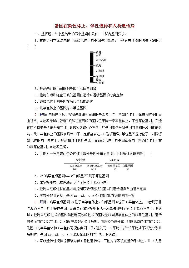 2022版高考生物一轮复习课时评价15基因在染色体上伴性遗传和人类遗传病含解析新人教版第1页