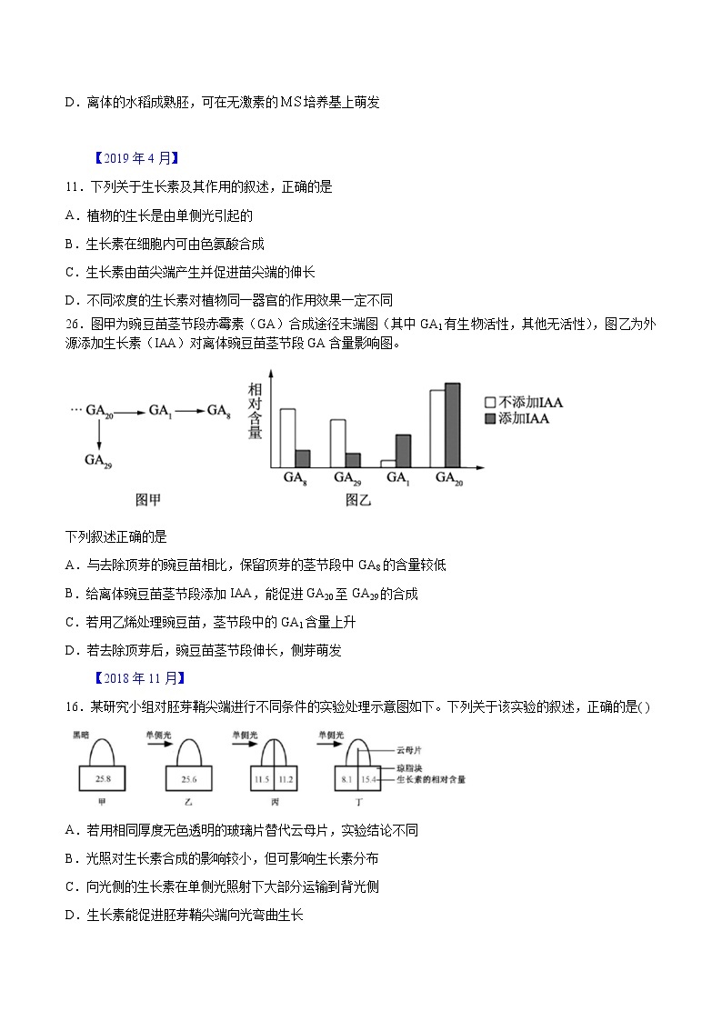 专题08 植物生命活动的调节-五年（2017-2021）高考生物真题分项汇编（浙江专用）（原卷版）02