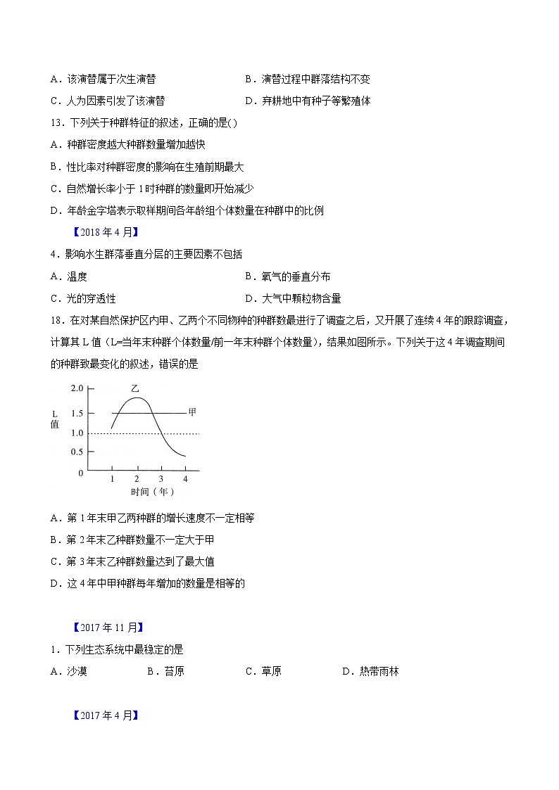 专题11 种群、群落和生态系统-五年（2017-2021）高考生物真题分项汇编（浙江专用）（原卷版）第3页
