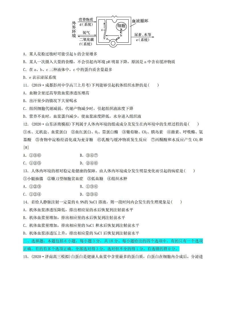 人教版高中生物选择性必修一第一单元测试卷答案03