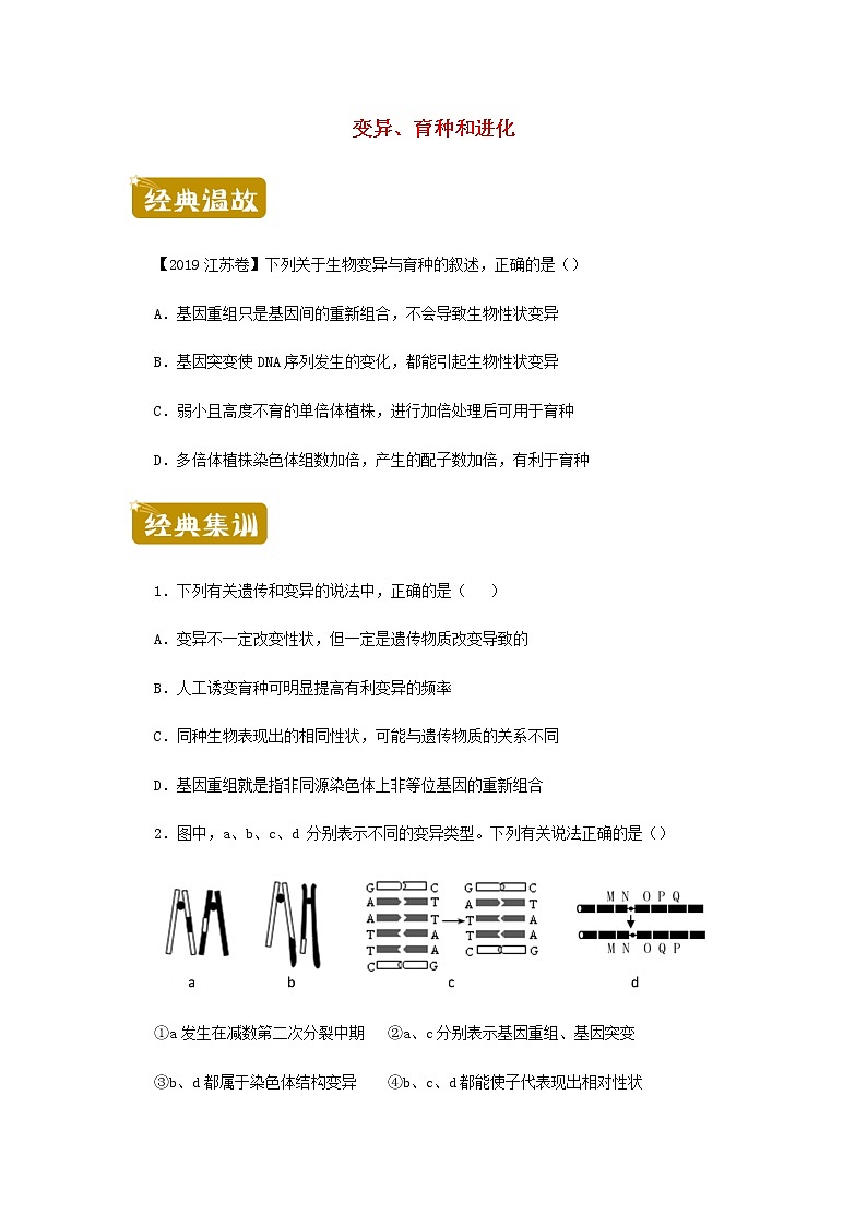 高二生物下学期暑假训练7变异育种和进化含解析01
