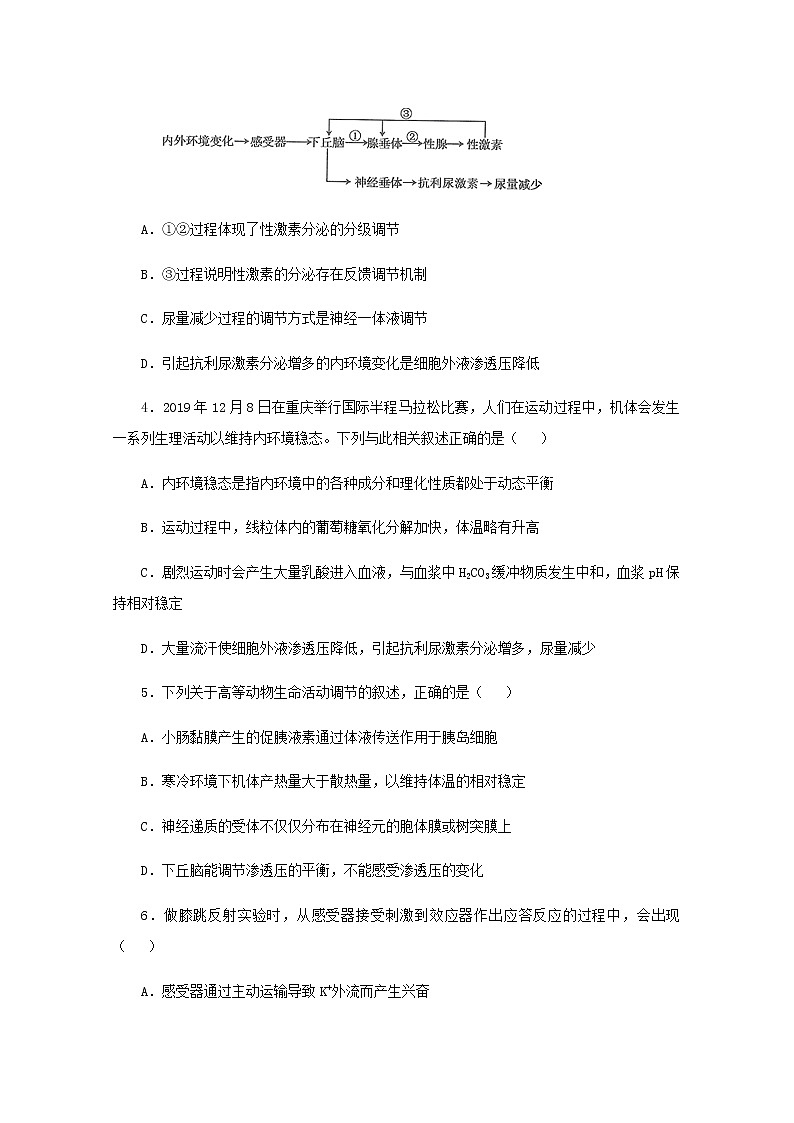 高二生物下学期暑假训练8动物生物活动调节及内环境的稳态含解析02