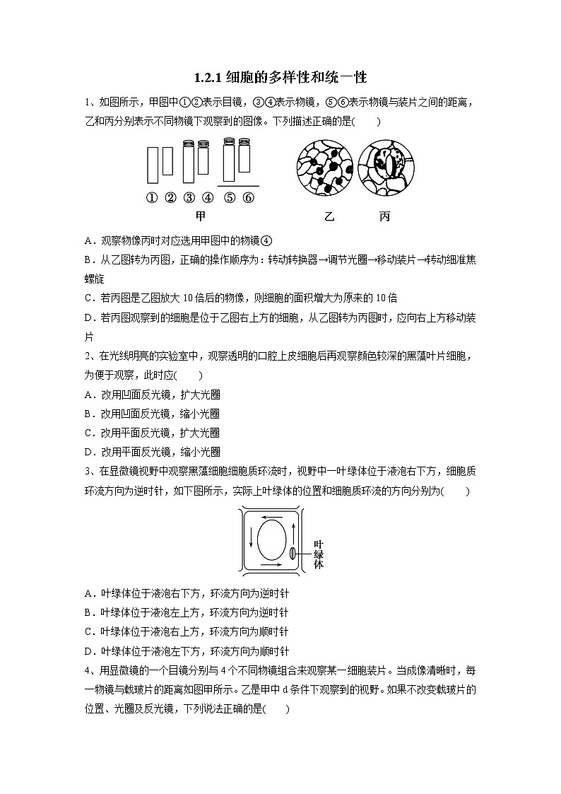 1.2.1细胞的多样性和统一性 课件+练习+教学设计-高中生物新教材同步备课（人教版必修1)01
