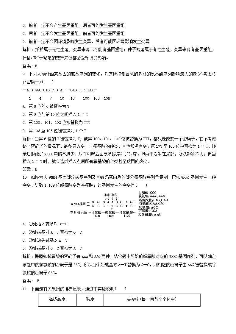 高中生物第五章基因突变及其他变异第节基因突变和基因重组优化练习新人教版高一必修03