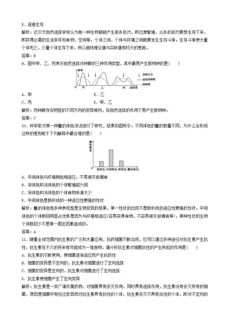 高中生物第七章现代生物进化理论第节现代生物进化理论的由来优化练习新人教版高一必修03