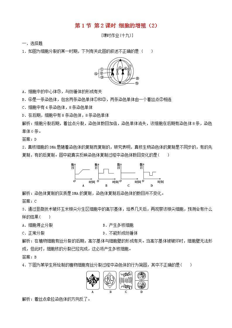 高中生物第六章细胞的生命历程第节时细胞的增殖优化练习新人教版高一必修(1)第1页