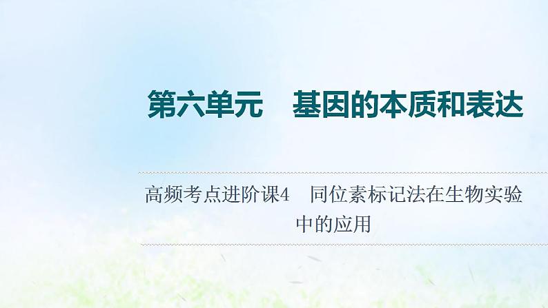 2022版新教材高考生物一轮复习第6单元基因的本质和表达高频考点进阶课4同位素标记法在生物实验中的应用课件新人教版01