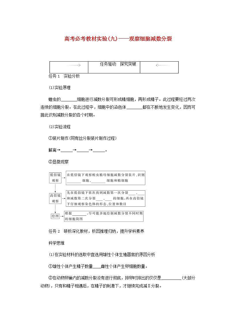 高考生物一轮复习高考必考教材实验九__观察细胞减数分裂探究案含解析新人教版学案第1页