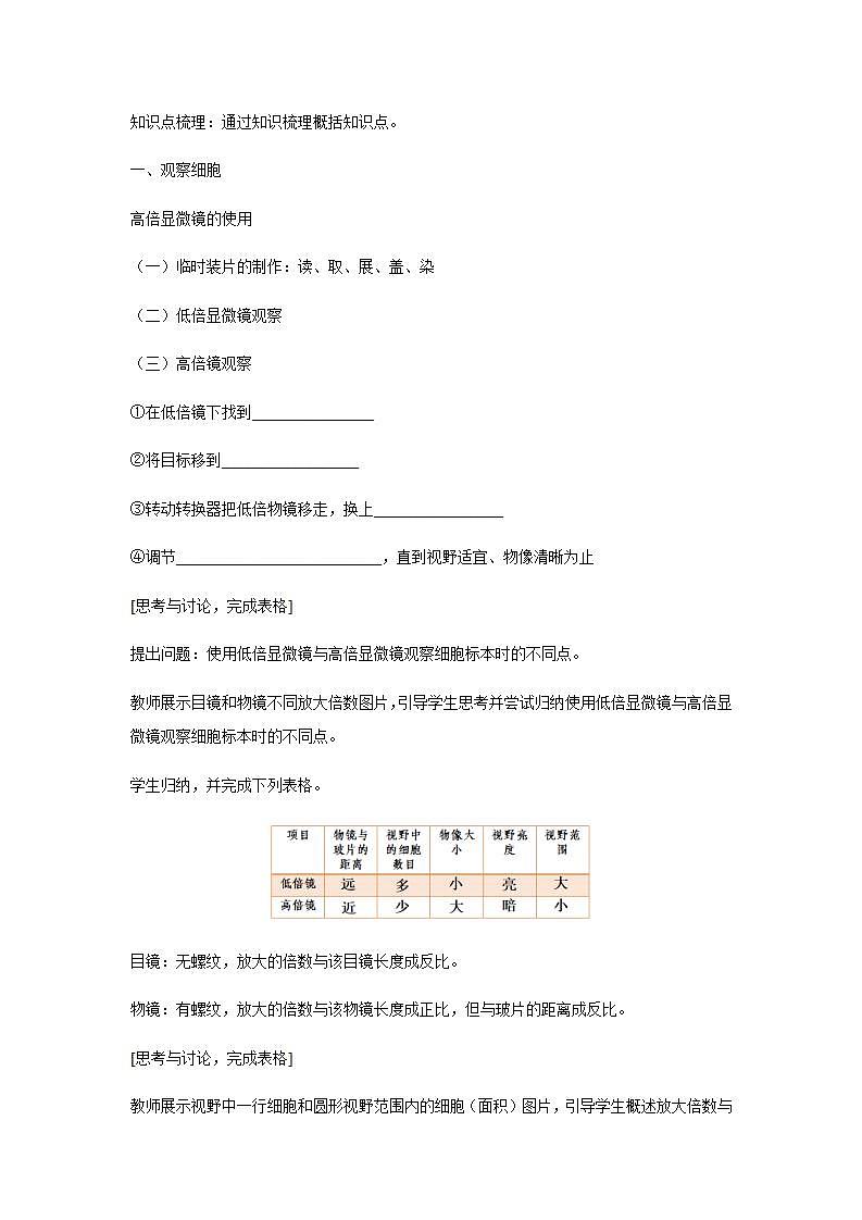 人教版同步教学必修1：1.2   细胞的多样性和统一性  教案03