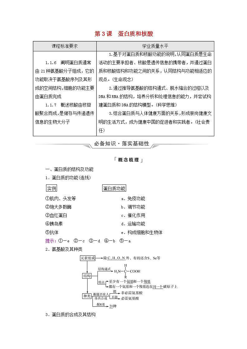 2022版高考生物一轮复习第1单元细胞及其分子组成第3课蛋白质和核酸学案人教版第1页