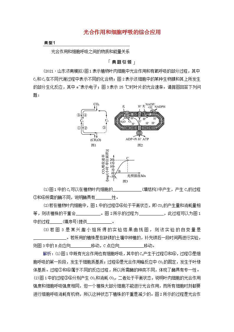 2022版高考生物一轮复习第3单元细胞的能量供应和利用高频考点进阶课2光合作用和细胞呼吸的综合应用学案新人教版第1页