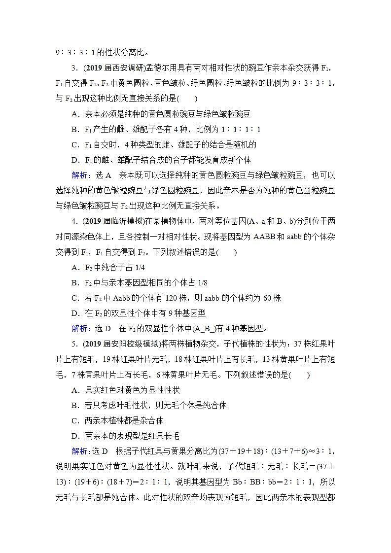 2022高三统考生物人教版一轮参考跟踪练：第5单元　第16讲 基因的自由组合定律第2页