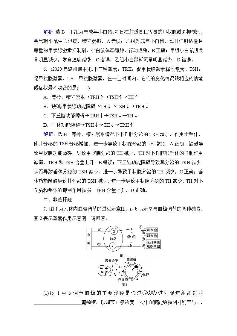 2022高三统考生物人教版一轮参考跟踪练：第8单元　第26讲 激素调节及体液调节与神经调节的关系第3页
