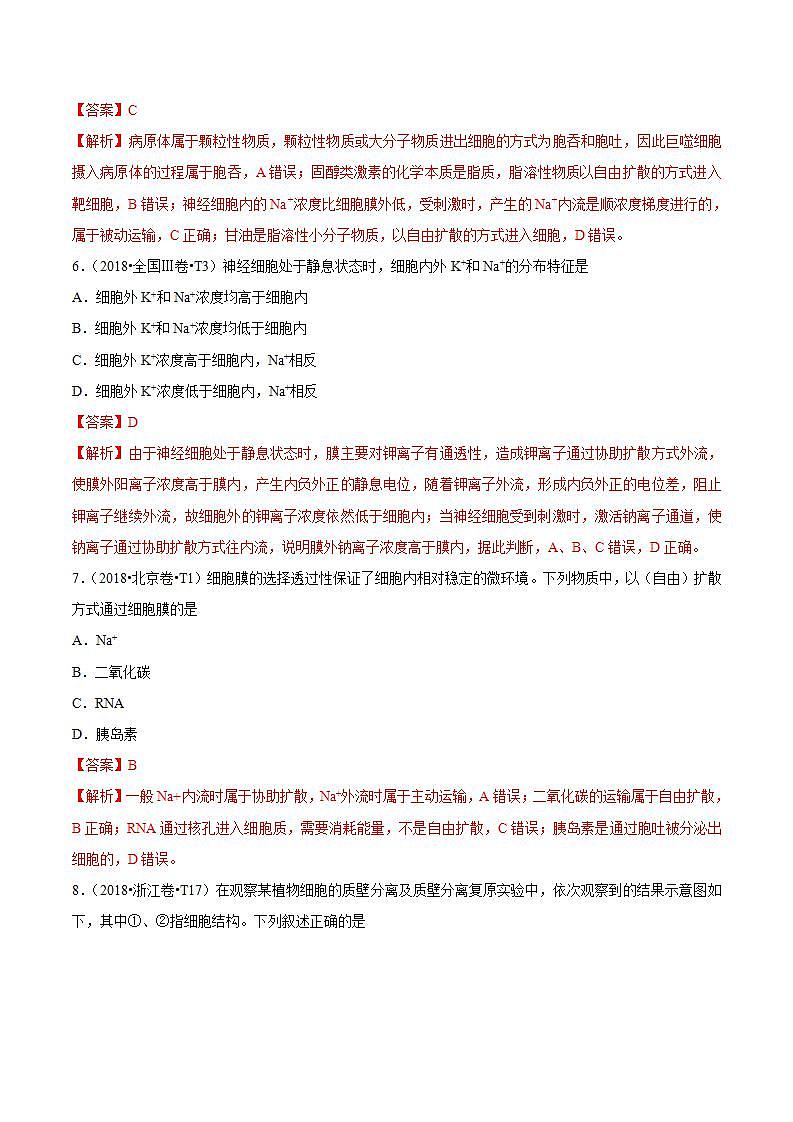 十年高考真题分类汇编(2010-2019)  生物 专题03 细胞的物质输入和输出  Word版含解析第3页