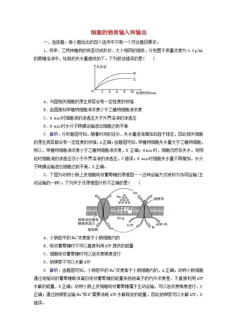 2022版新教材高考生物一轮复习课时评价6细胞的物质输入和输出 新人教版第1页