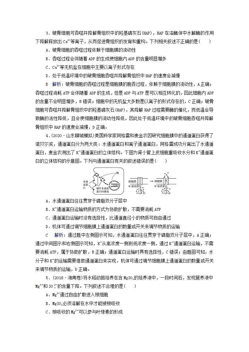 2022版新教材高考生物一轮复习课时评价6细胞的物质输入和输出 新人教版第2页