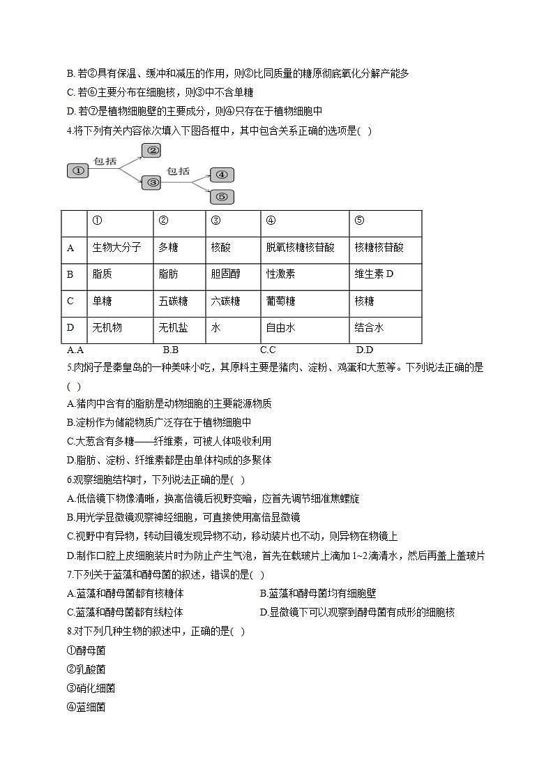 【新教材】2022届高考生物一轮复习同步检测：必修1分子与细胞 综合检测题 能力提升2第2页