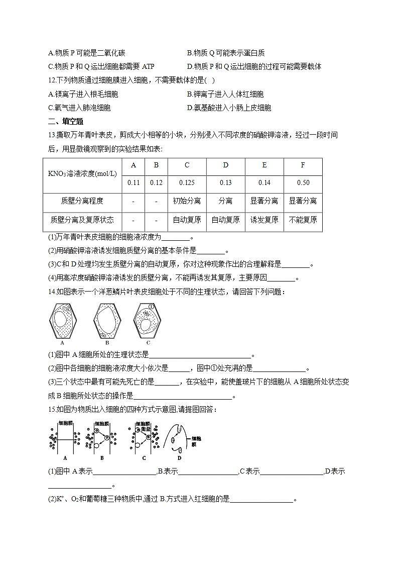 【新教材】2022届高考生物一轮复习同步检测：第二单元 细胞的基本结构和物质的运输 第06讲 细胞的物质输入和输出 能力提升A卷第3页