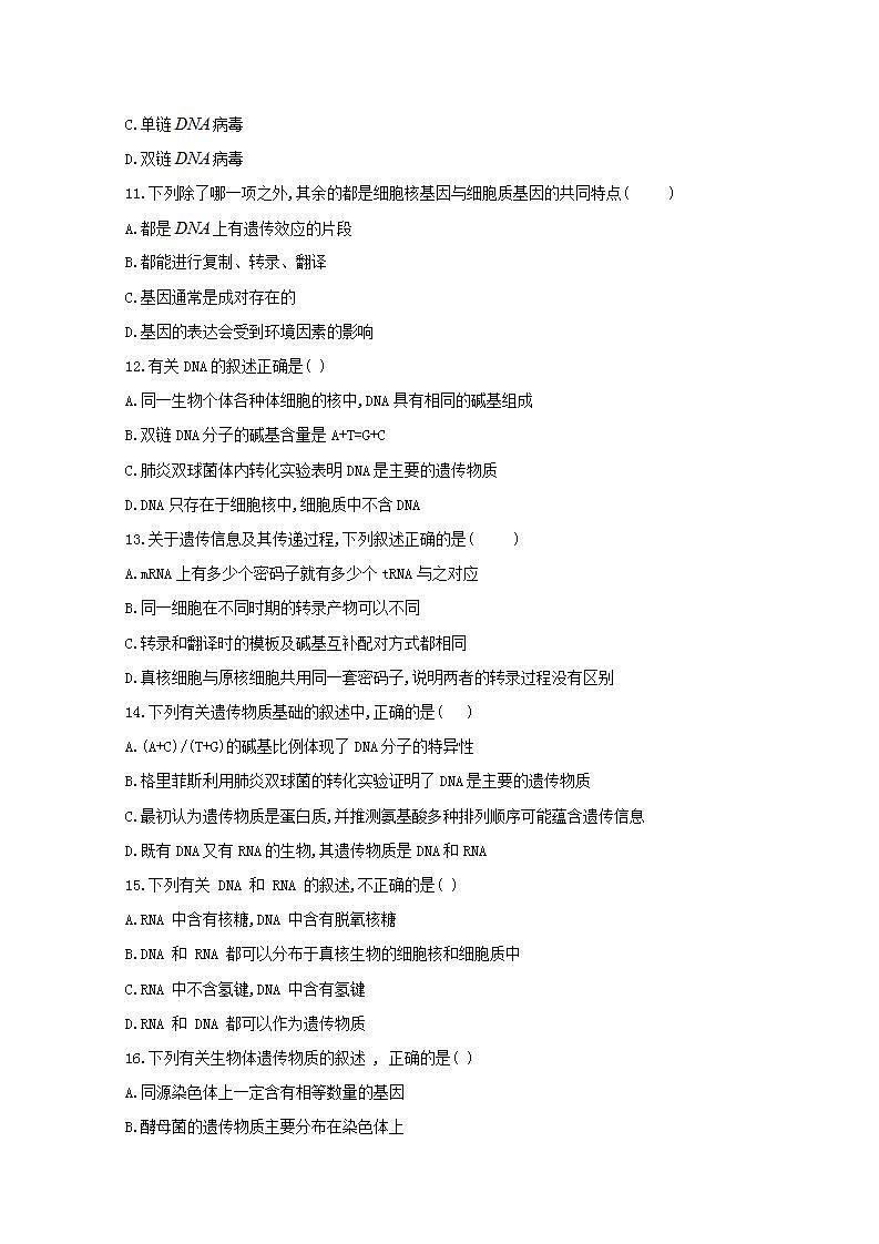 【新教材】2022届高考生物一轮复习同步检测：第六单元 遗传的物质基础综合 单元检测题 基础训练B卷第3页