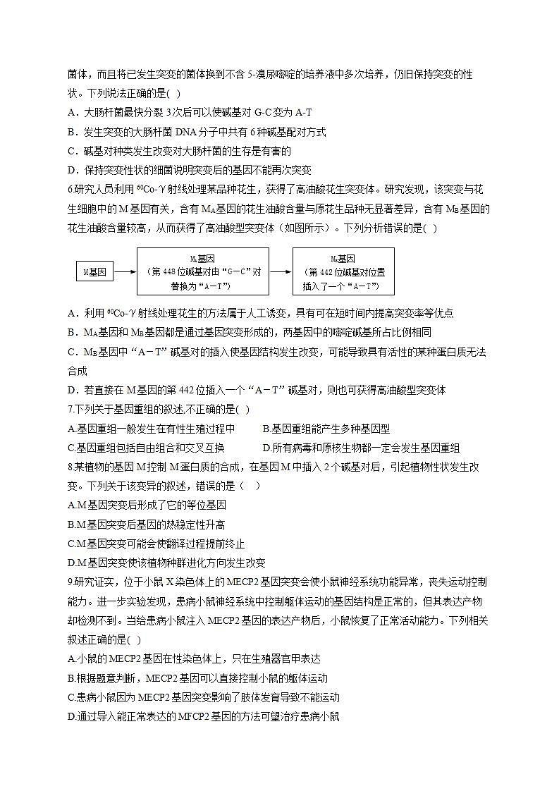 【新教材】2022届高考生物一轮复习同步检测：第七单元 生物的变异、育种和进化 第20讲 基因突变和基因重组 能力提升A卷02