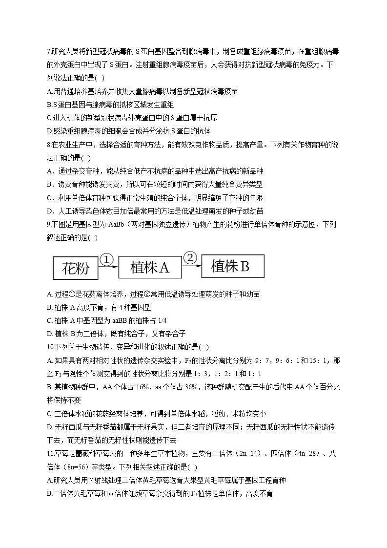 【新教材】2022届高考生物一轮复习同步检测：第七单元 生物的变异、育种和进化 第22讲 生物的育种 基础训练A卷第2页