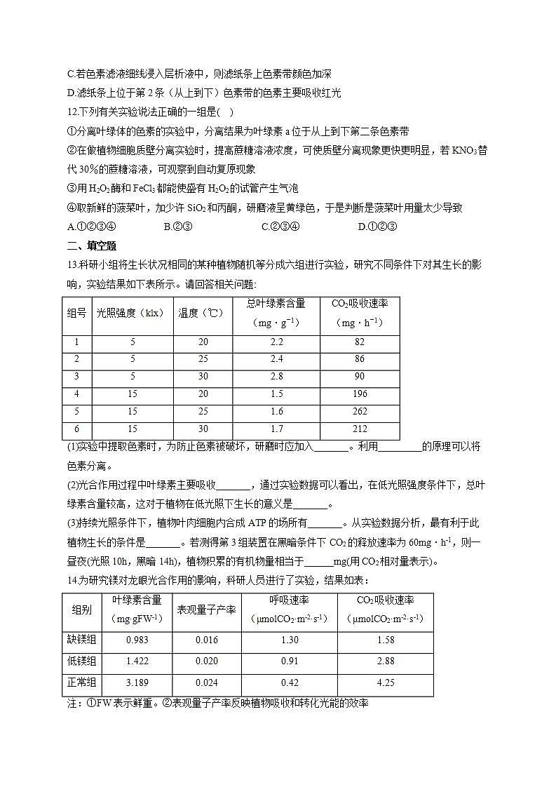【新教材】2022届高考生物一轮复习同步检测：第三单元 细胞的能量供应和利用 第09讲 光合作用 第1课时 能力提升B卷第3页