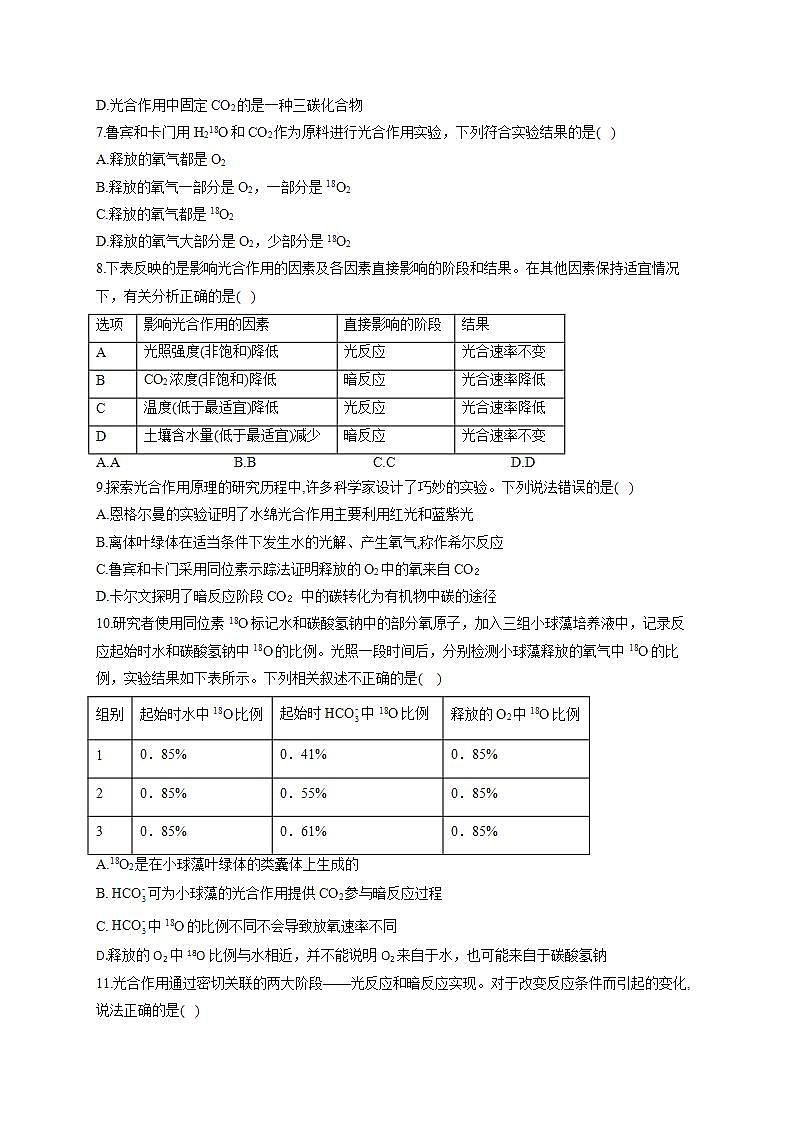 【新教材】2022届高考生物一轮复习同步检测：第三单元 细胞的能量供应和利用 第09讲 光合作用 第2课时 能力提升B卷第2页