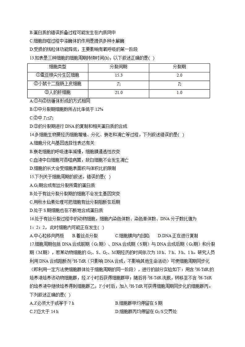 【新教材】2022届高考生物一轮复习同步检测：第四单元 细胞的生命历程 单元检测题 基础训练B卷第3页