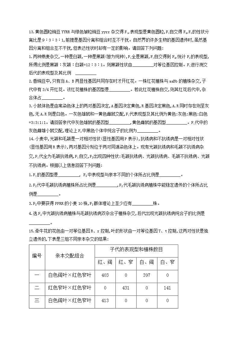 【新教材】2022届高考生物一轮复习同步检测：第五单元 遗传的基本规律 第15讲 第2课时 自由组合定律常规解题方法 基础训练A卷第3页