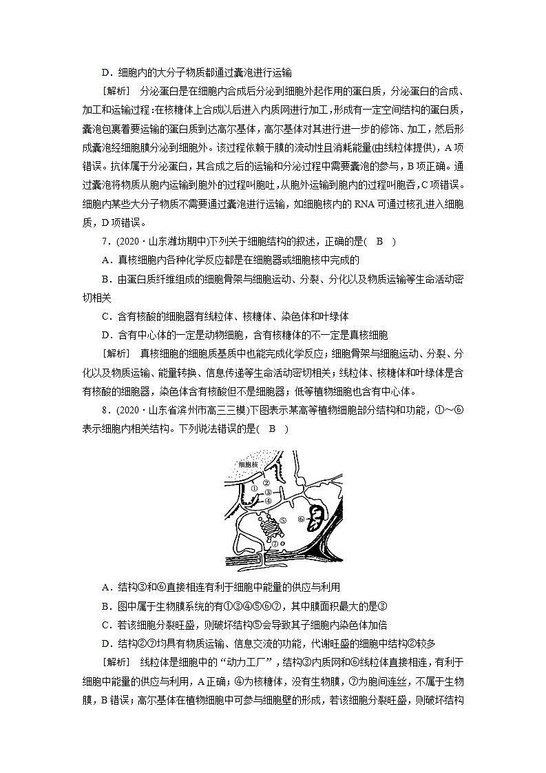 2022届高考生物（人教版）一轮总复习练习：必修1 第2单元 第3讲 细胞器与生物膜系统 Word版含答案03