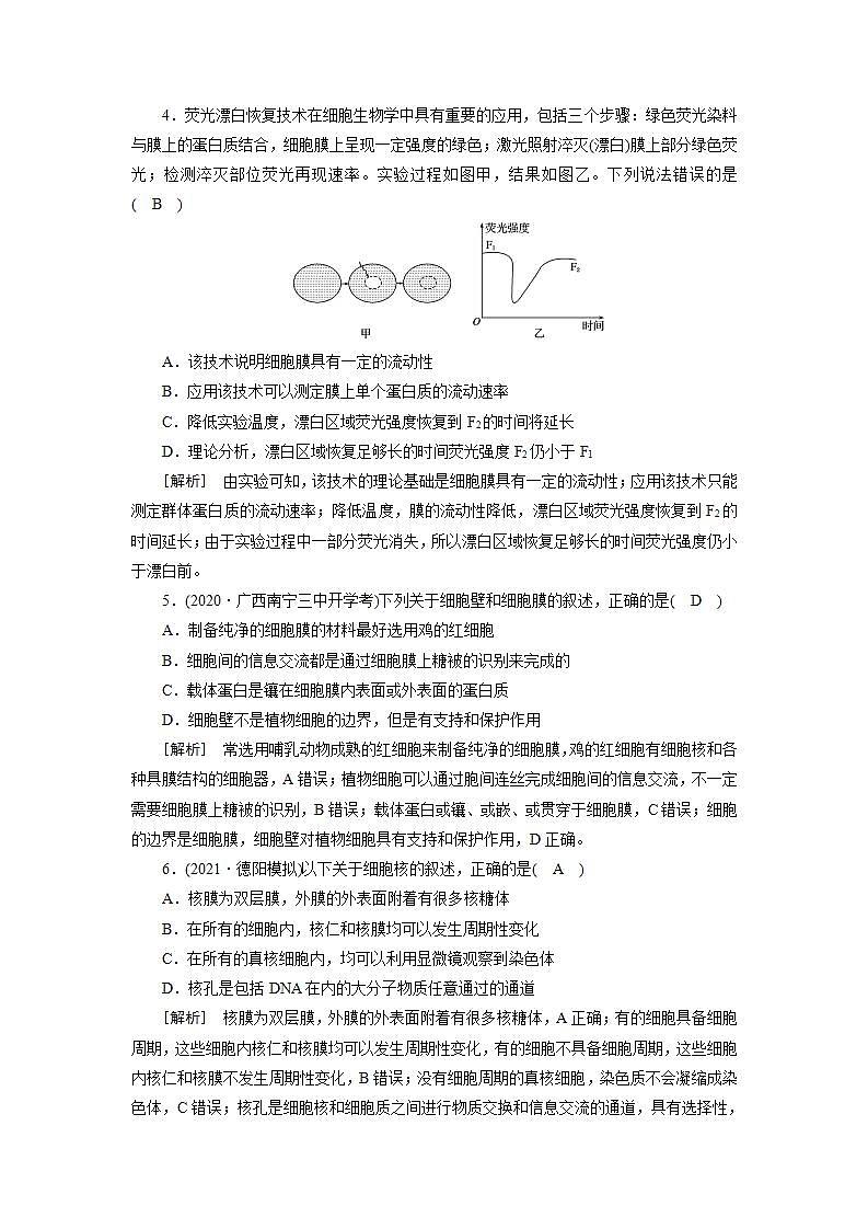 2022届高考生物（人教版）一轮总复习练习：必修1 第2单元 第2讲 细胞膜与细胞核 Word版含答案第2页