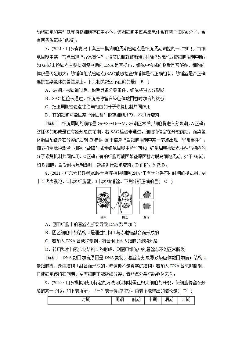 2022届高考生物（人教版）一轮总复习练习：必修1 第4单元 第1讲 细胞的增殖 Word版含答案03