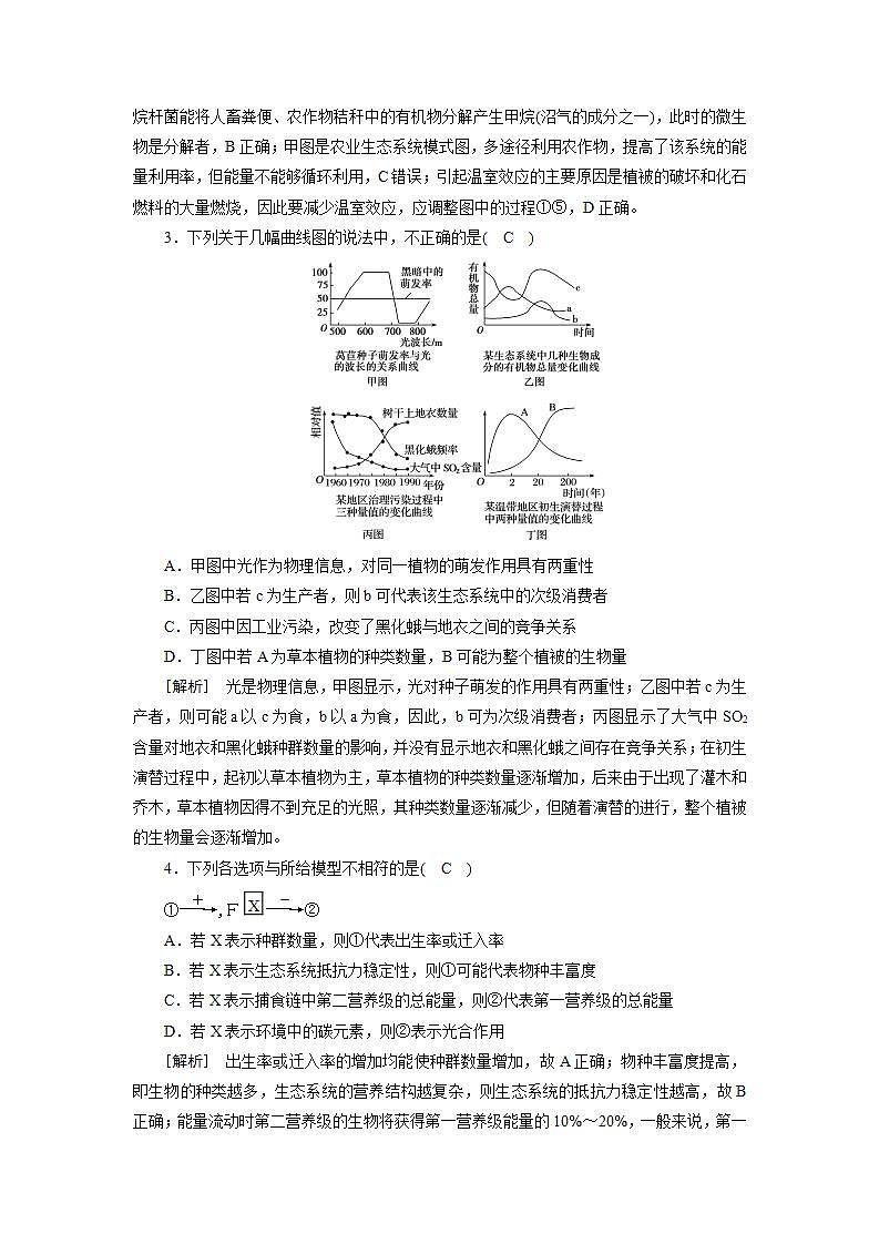 2022届高考生物（人教版）一轮总复习练习：必修3 第2单元 第4讲 生态系统的物质循环、信息传递及其稳定性和生态保护 Word版含答案02