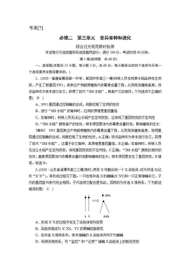 2022届高考生物（人教版）一轮总复习练习：必修二　第三单元　变异育种和进化 Word版含答案01